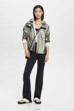 Esprit Metallic sheen jacket with a hood Women Dark Teal Green Jackets P0D0X267 - Image 2
