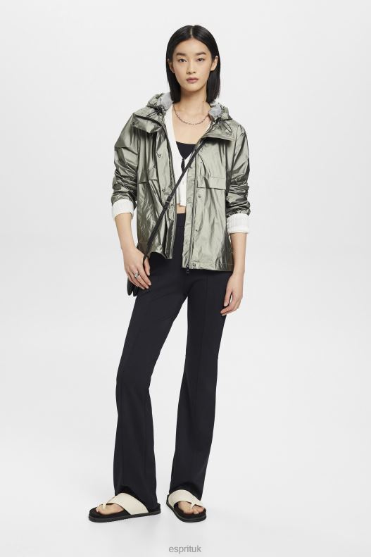 Esprit Metallic sheen jacket with a hood Women Dark Teal Green Jackets P0D0X267 - Image 2