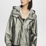 Esprit Metallic sheen jacket with a hood Women Dark Teal Green Jackets P0D0X267