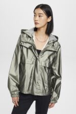 Esprit Metallic sheen jacket with a hood Women Dark Teal Green Jackets P0D0X267