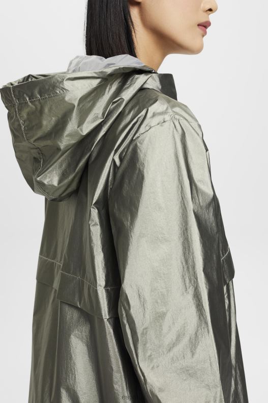 Esprit Metallic sheen jacket with a hood Women Dark Teal Green Jackets P0D0X267 - Image 3