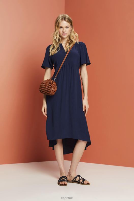 Esprit Midi dress with a fixed tie belt Women Navy Dresses P0D0X231 - Image 2
