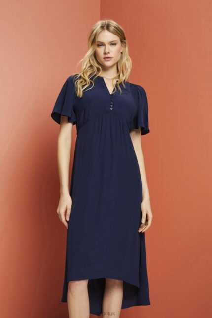 Esprit Midi dress with a fixed tie belt Women Navy Dresses P0D0X231