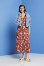 Esprit Midi dress with all-over pattern Women Coral Orange Dresses P0D0X188 - Image 2