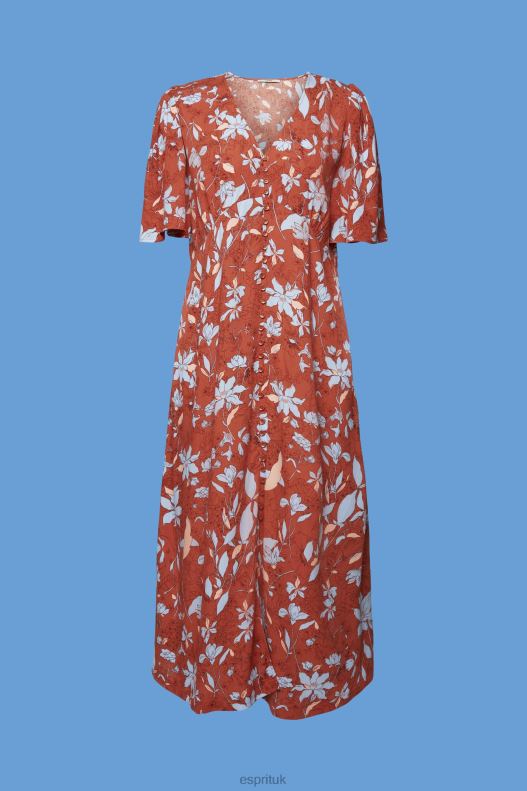 Esprit Midi dress with all-over pattern Women Coral Orange Dresses P0D0X188 - Image 5