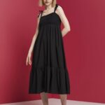 Esprit Midi dress with embroidery, LENZING ECOVERO Women Black Dresses P0D0X204
