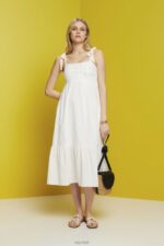 Esprit Midi dress with embroidery, LENZING ECOVERO Women White Dresses P0D0X205 - Image 2