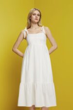 Esprit Midi dress with embroidery, LENZING ECOVERO Women White Dresses P0D0X205
