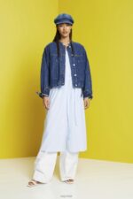 Esprit Midi shirt dress with a tie belt, cotton blend Women Light Blue Dresses P0D0X236 - Image 2