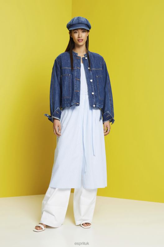 Esprit Midi shirt dress with a tie belt, cotton blend Women Light Blue Dresses P0D0X236 - Image 2