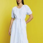 Esprit Midi shirt dress with a tie belt, cotton blend Women Light Blue Dresses P0D0X236