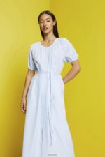 Esprit Midi shirt dress with a tie belt, cotton blend Women Light Blue Dresses P0D0X236