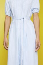 Esprit Midi shirt dress with a tie belt, cotton blend Women Light Blue Dresses P0D0X236 - Image 3