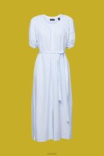 Esprit Midi shirt dress with a tie belt, cotton blend Women Light Blue Dresses P0D0X236 - Image 5