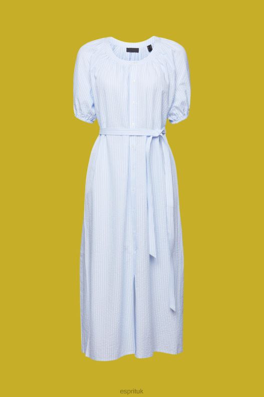 Esprit Midi shirt dress with a tie belt, cotton blend Women Light Blue Dresses P0D0X236 - Image 5