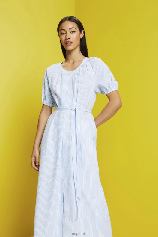 Esprit Midi shirt dress with a tie belt, cotton blend Women Light Blue Dresses P0D0X236 - Image 1
