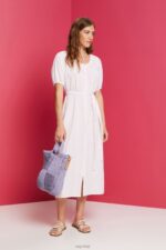 Esprit Midi shirt dress with a tie belt, cotton blend Women Light Pink Dresses P0D0X129 - Image 2