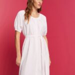 Esprit Midi shirt dress with a tie belt, cotton blend Women Light Pink Dresses P0D0X129