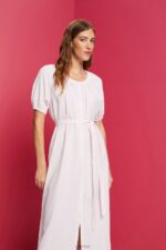 Esprit Midi shirt dress with a tie belt, cotton blend Women Light Pink Dresses P0D0X129