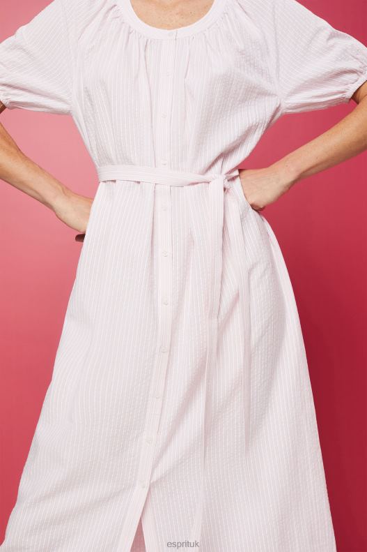 Esprit Midi shirt dress with a tie belt, cotton blend Women Light Pink Dresses P0D0X129 - Image 3