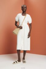 Esprit Midi shirt dress with a tie belt, cotton blend Women White Dresses P0D0X235 - Image 2
