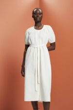Esprit Midi shirt dress with a tie belt, cotton blend Women White Dresses P0D0X235