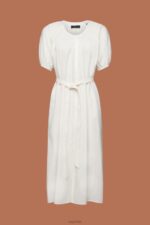 Esprit Midi shirt dress with a tie belt, cotton blend Women White Dresses P0D0X235 - Image 5
