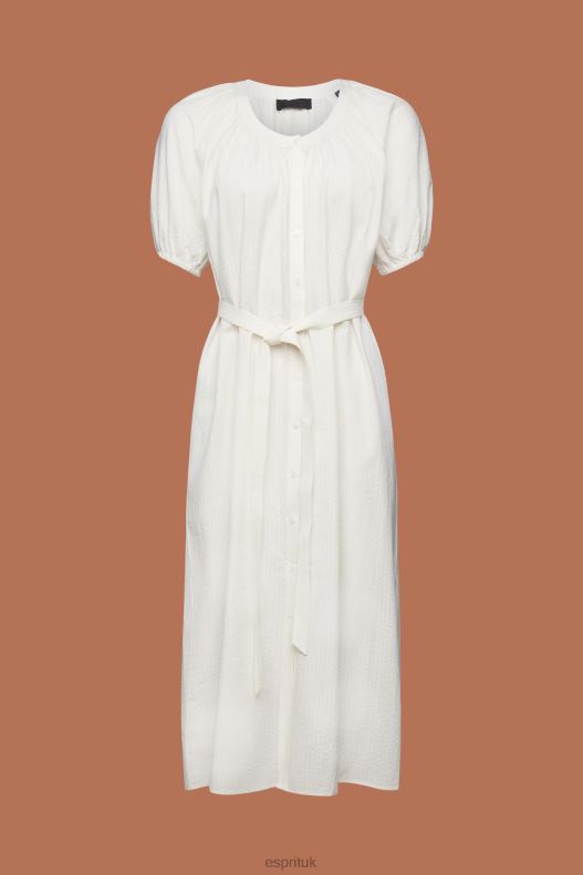 Esprit Midi shirt dress with a tie belt, cotton blend Women White Dresses P0D0X235 - Image 5