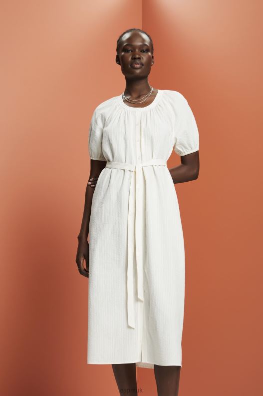 Esprit Midi shirt dress with a tie belt, cotton blend Women White Dresses P0D0X235 - Image 1