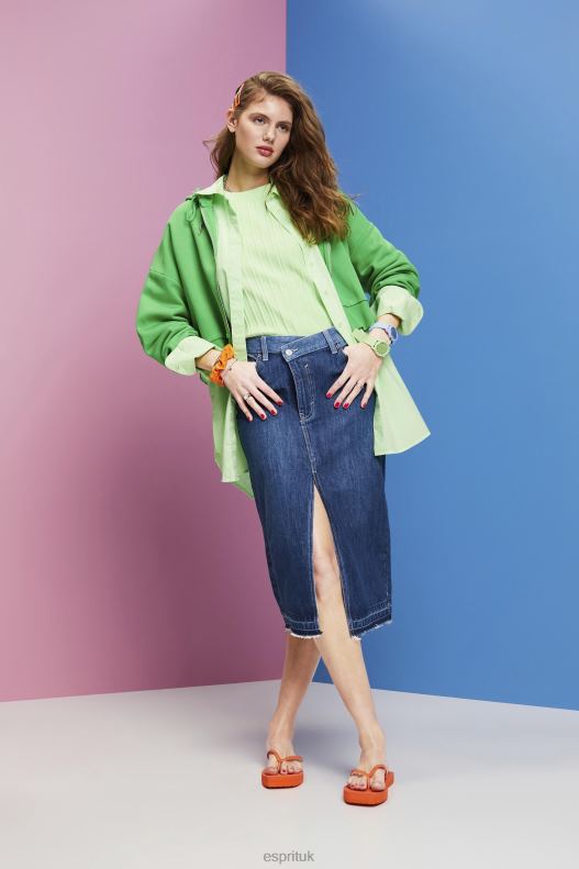 Esprit Midi skirt with an asymmetric waistband Women Blue Dark Wash Skirts P0D0X209 - Image 2