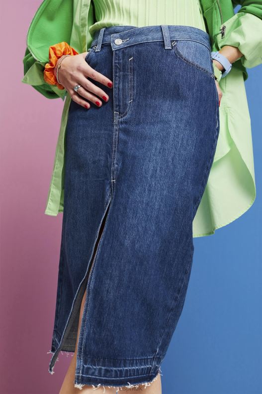 Esprit Midi skirt with an asymmetric waistband Women Blue Dark Wash Skirts P0D0X209 - Image 3