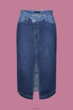 Esprit Midi skirt with an asymmetric waistband Women Blue Dark Wash Skirts P0D0X209 - Image 5