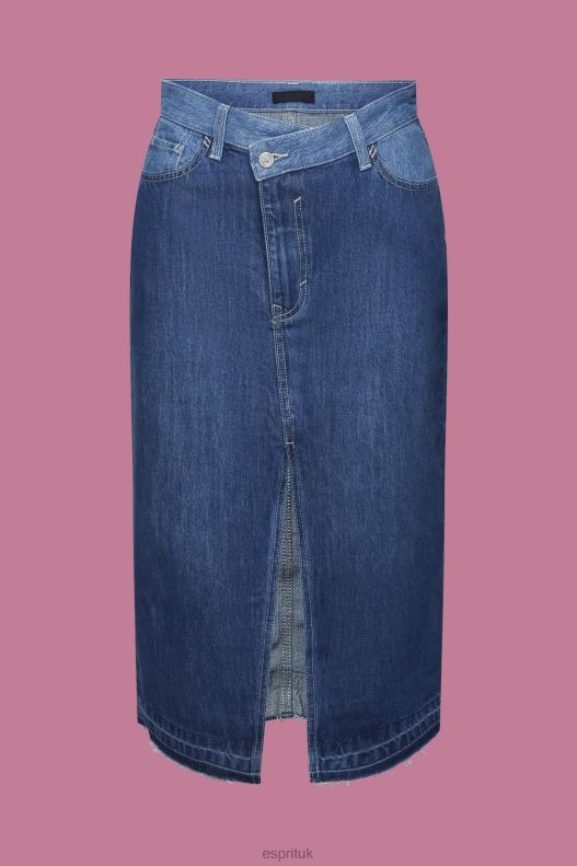Esprit Midi skirt with an asymmetric waistband Women Blue Dark Wash Skirts P0D0X209 - Image 5