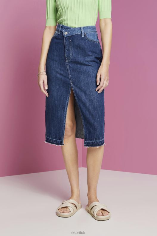 Esprit Midi skirt with an asymmetric waistband Women Blue Dark Wash Skirts P0D0X209 - Image 1