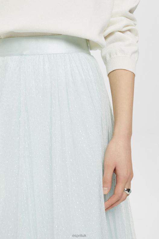 Esprit Midi skirt with glitter effect Women Light Aqua Green Skirts P0D0X268 - Image 3