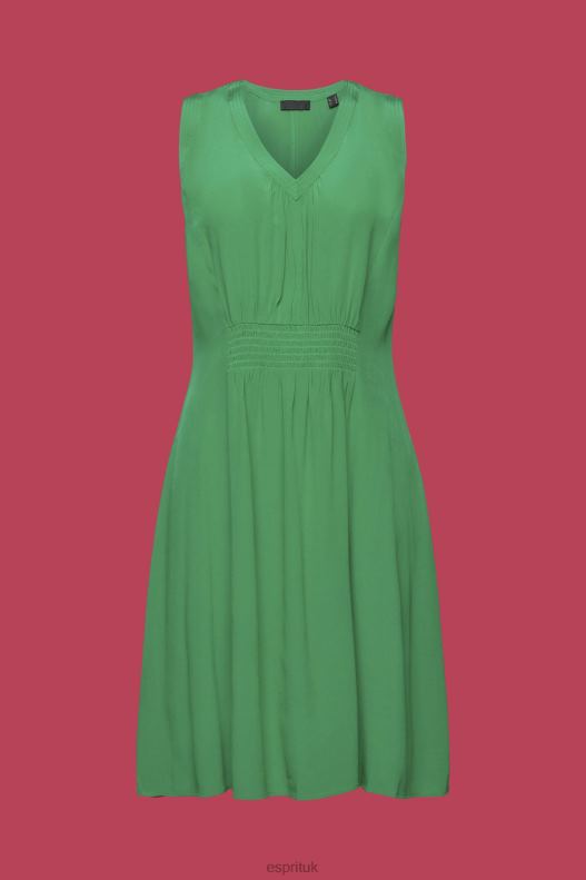 Esprit Mini dress with a smocked waist Women Green Dresses P0D0X227 - Image 5