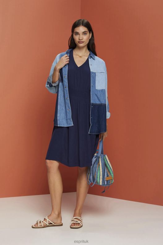 Esprit Mini dress with a smocked waist Women Navy Dresses P0D0X228 - Image 2