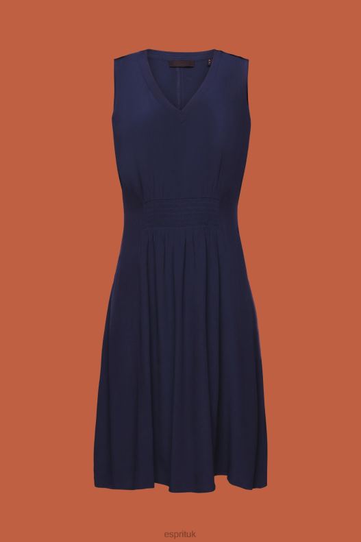 Esprit Mini dress with a smocked waist Women Navy Dresses P0D0X228 - Image 5