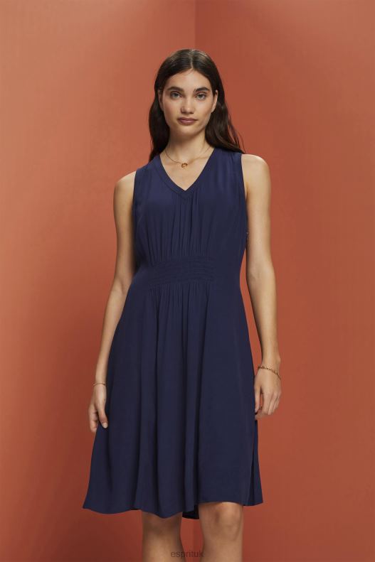 Esprit Mini dress with a smocked waist Women Navy Dresses P0D0X228 - Image 1