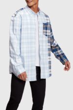 Esprit Mixed check patchwork flannel shirt Men Blue Shirts P0D0X789 - Image 2