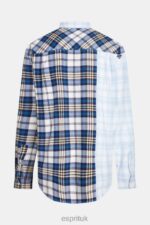 Esprit Mixed check patchwork flannel shirt Men Blue Shirts P0D0X789 - Image 7