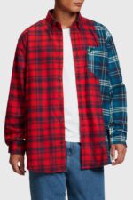 Esprit Mixed check patchwork flannel shirt Men Red Shirts P0D0X790 - Image 2