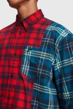 Esprit Mixed check patchwork flannel shirt Men Red Shirts P0D0X790 - Image 4