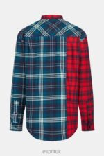 Esprit Mixed check patchwork flannel shirt Men Red Shirts P0D0X790 - Image 7