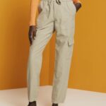 Esprit Mixed fabric cargo trousers with TENCEL Women Dusty Green Trousers & Pants P0D0X265