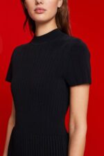 Esprit Mockneck pleated midi dress with short-sleeves Women Black Dresses P0D0X120 - Image 3