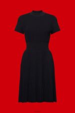 Esprit Mockneck pleated midi dress with short-sleeves Women Black Dresses P0D0X120 - Image 5