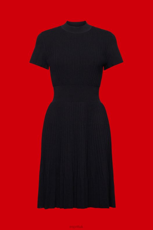Esprit Mockneck pleated midi dress with short-sleeves Women Black Dresses P0D0X120 - Image 5