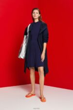 Esprit Mockneck pleated midi dress with short-sleeves Women Dark Blue Dresses P0D0X122 - Image 2