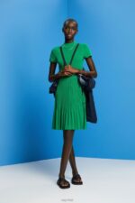 Esprit Mockneck pleated midi dress with short-sleeves Women Emerald Green Dresses P0D0X121 - Image 2